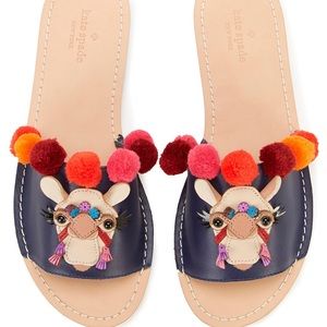 Kate Spade “Idelphia” Flat Sandal with Pom Poms